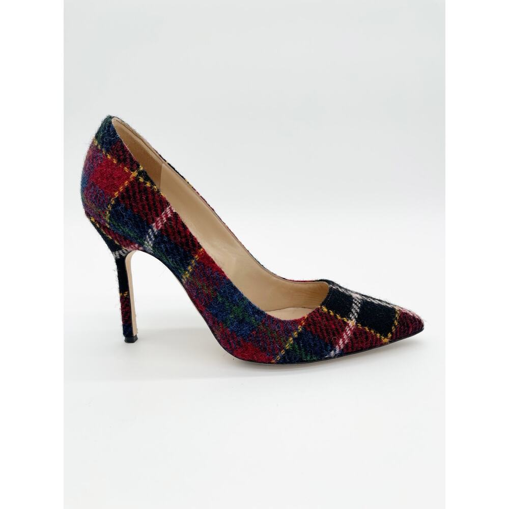 Manolo Blahnik BB Check Plaid Tartan Wool Pointed Toe Stiletto Heels IT 38.5 - Picture 3 of 12